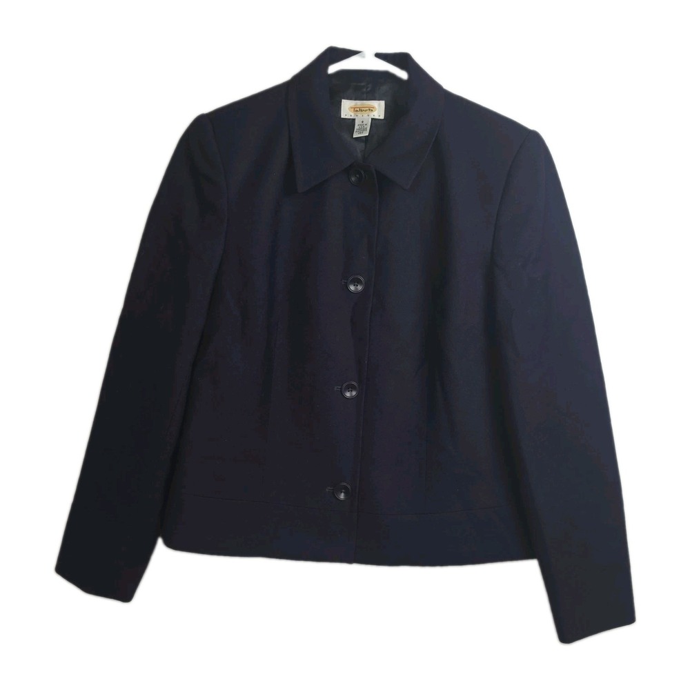 Talbots Button-Up Wool Blazer Women's Size 4 Petite Purple Collared Long Sleeves